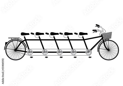 tandem bicycle with five seats, family concept, team work, illustration on a transparent background, PNG image 