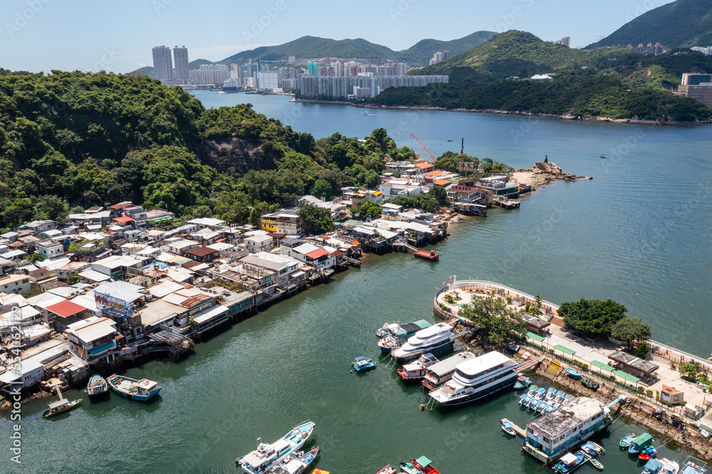 Top view of fishing village in Hong Kong