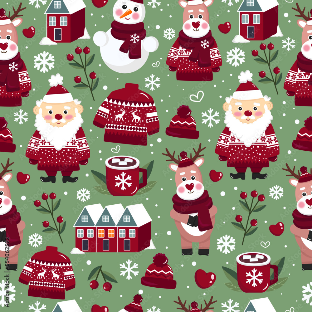 seamless christmas pattern with red and green elements