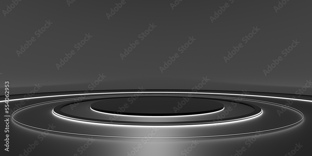 podium background Neon lights and lasers Simple circle Dark ZEN Concept Stage Modern abstract base 3D illustration