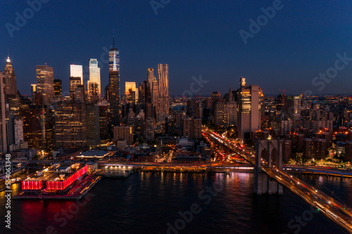 Aerial view of Downtown Manhattan at dawn