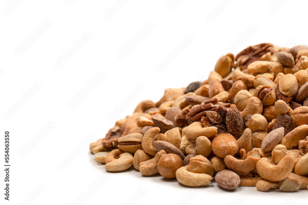 A group of almonds, pistachios, walnuts, macadamia, cashews. A group of almonds, pistachios, walnuts, macadamia, cashews.