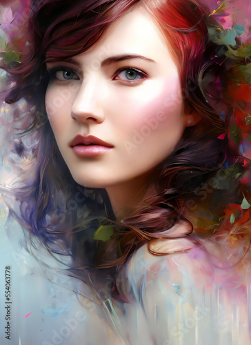 Digital portrait of a beautiful face. Illustration of a beautiful girl. Conceptual painting. Beautiful woman painting. Generative AI
