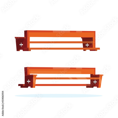 Wooden pews set. Isolated church furniture