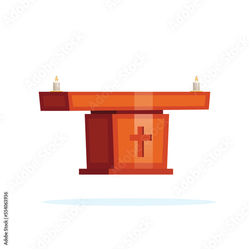 Wooden altar to celebrate Eucharist. Isolated church furniture