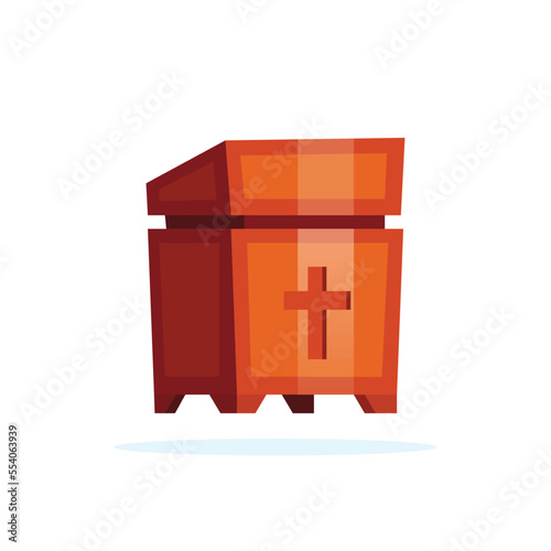 Wooden lectern with a cross. Isolated church furniture