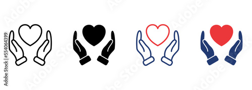 Hands Holding Love Heart. Care, Save, Charity, Volunteering and Donate Concept. Symbol of Goodness, Love, Hope and Mercy. Symbol of Love and Charity. Editable stroke. Vector illustration