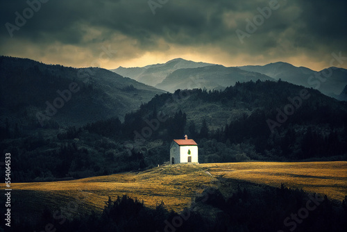 small church in the mountains, countryside