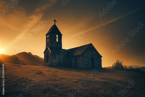 small church in the mountains, countryside