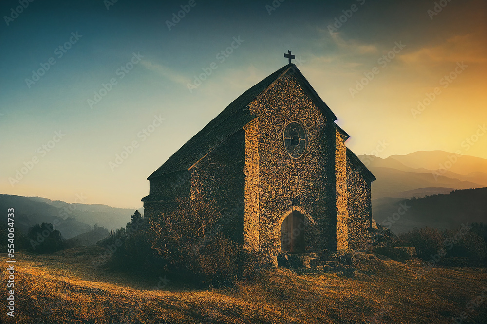 small church in the mountains, countryside