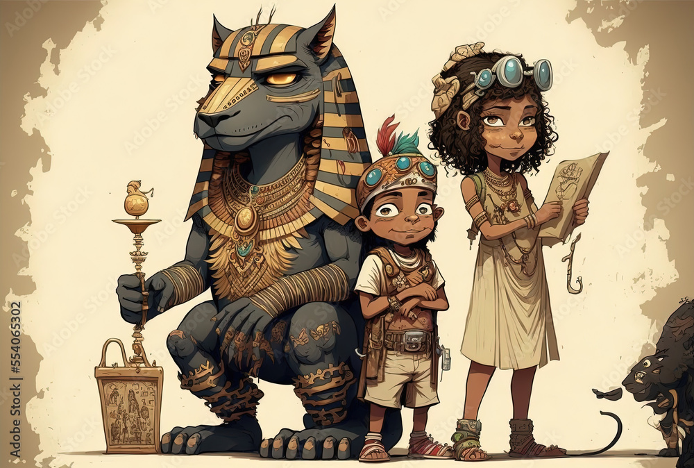Egyptian cartoon drawings. Generative AI Egyptian cartoon drawings. Generative AI