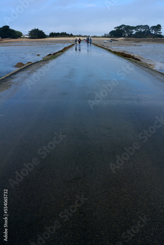 Submersible road linking Carantec to Callot Island - Finistere - Brittany - France photo