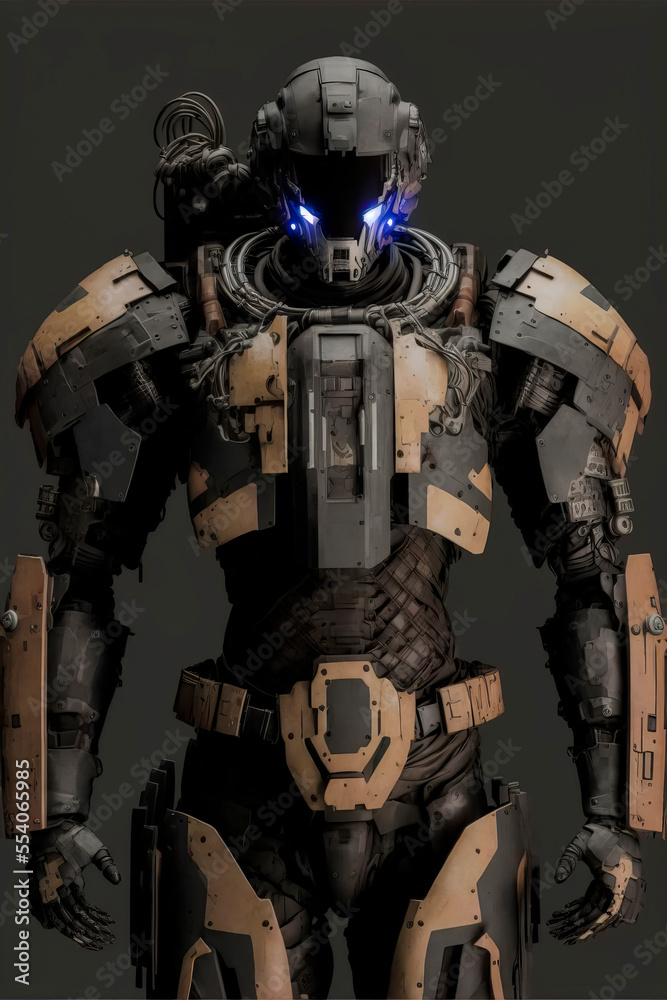 Robots. Soldier Robot hyper realistic. Conceptual project 2025. Futuristic interpretation. Illustration for advertising, cartoons, games, blockbusters, print media. My collection.