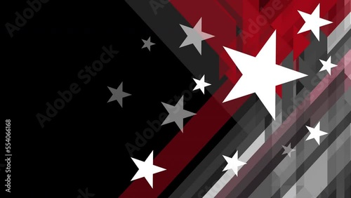 4k animation US Flag with red lines and stars. US Firefighters symbols. Red lines abstract geometric motion banner with a triangular pattern