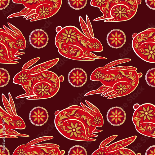 Fototapeta Naklejka Na Ścianę i Meble -  Chinese Rabbits Seamless Pattern