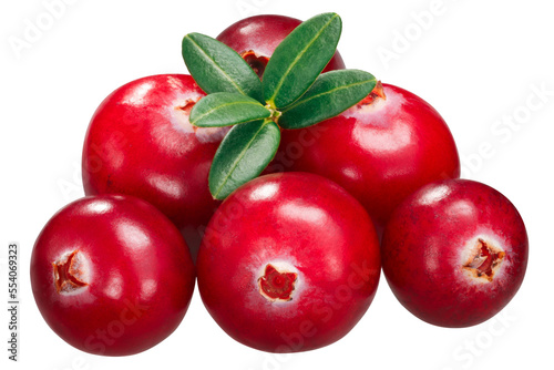 Cranberries (fruits of Vaccinium oxycoccus) with leaves isolated png