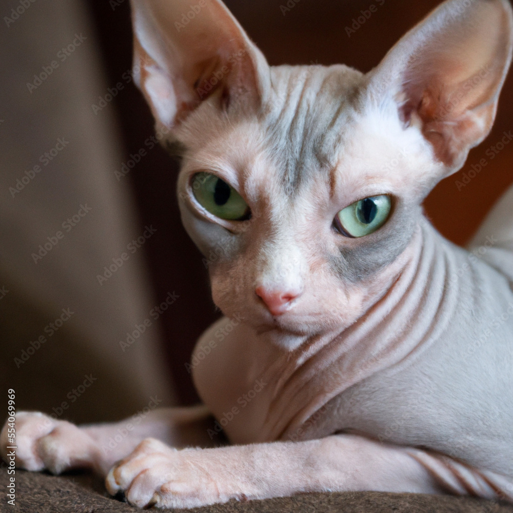 Sphynx Cat Green Eyes Portrait Thinking Cute with Generative AI