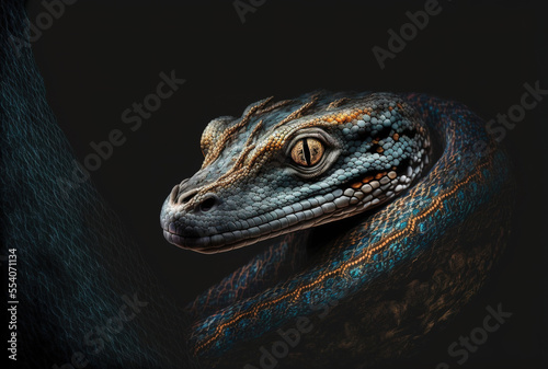 black background with a boa image. reptile. wild creatures. Generative AI