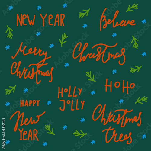 Set with winter and christmas lettering. Postcard with New Year's motives for 2023. Vector illustration
