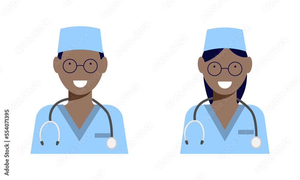 doctor and nurse in uniform, Doctor icon in uniform. Flat style male. Vector illustration. doctor and nurse in uniform, Doctor icon in uniform. Flat style male. Vector illustration.
