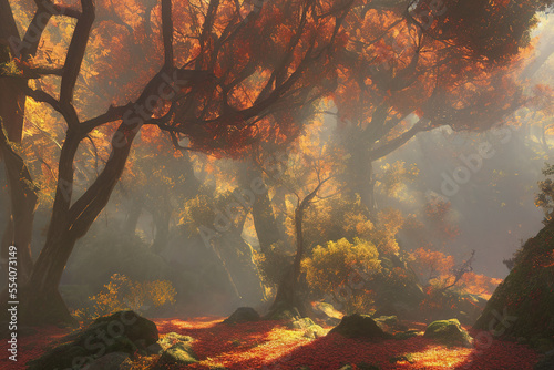 dreamy autumn forest landscape © maciek