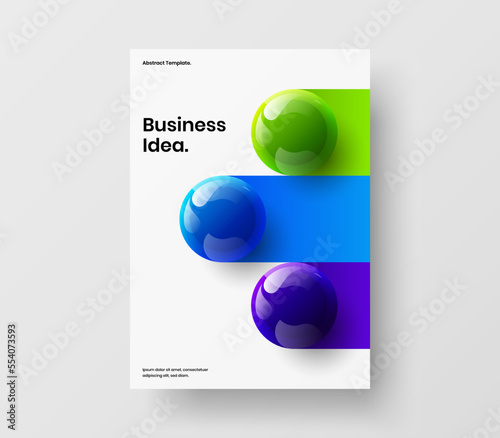 Multicolored 3D spheres poster illustration. Bright company cover design vector template.