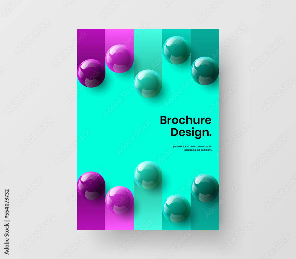 Abstract realistic spheres corporate brochure concept. Colorful company cover A4 design vector template.
