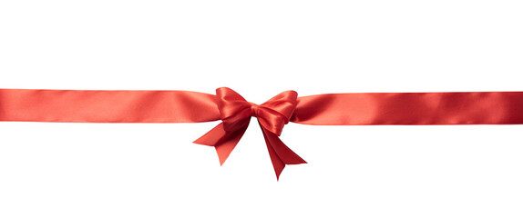 A straight ribbon with a bow to wrap gift box. Red ribbon isolated for design elements