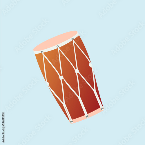Indian musical drum semi flat color  object. Teej festival celebration. Full sized item on white. Handmade instrument. Simple cartoon style illustration for web graphic design and animation