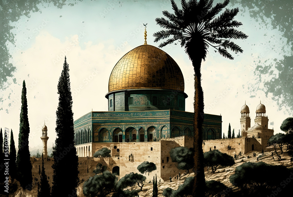 Fototapeta premium Jerusalem's Dome of the Rock. Generative AI
