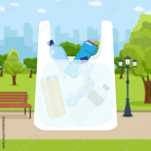 Bolsa de plástico. Reciclaje. No a la contaminación. No usar bolsas de plástico. Cuidado del medio ambiente.