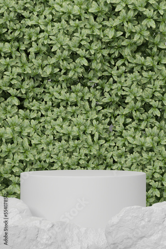 Empty whaite podium Blank product shelf standing backdrop. 3D rendering.