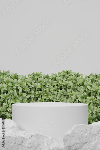 Empty whaite podium Blank product shelf standing backdrop. 3D rendering.