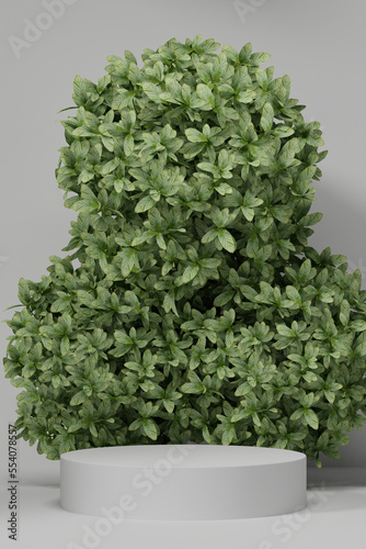 Empty whaite podium Blank product shelf standing backdrop. 3D rendering.