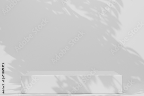 Empty whaite podium Blank product shelf standing backdrop. 3D rendering.