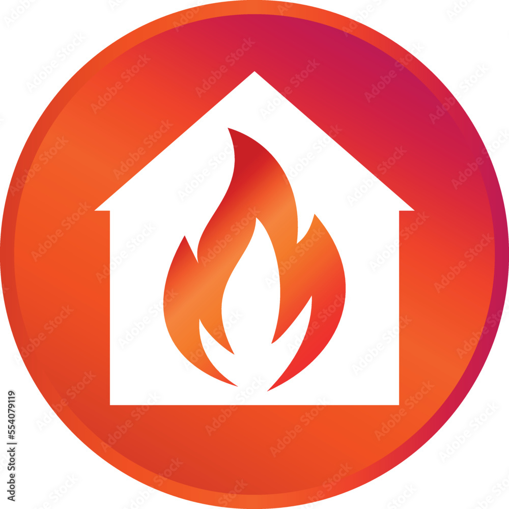 House in a circle and fire inside danger logo