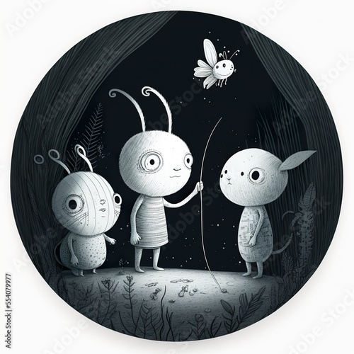 Three little cartoon creatures, bugs insects, cute Generative AI photo