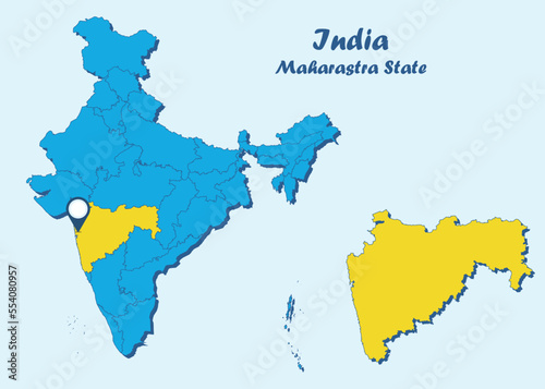 Maharastra India vector map illustration on white background. Maharastra District vector map illustration. Maharashtra map of Indian state.