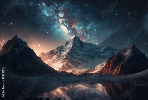 View of the Milky Way behind the mountains. Generative AI