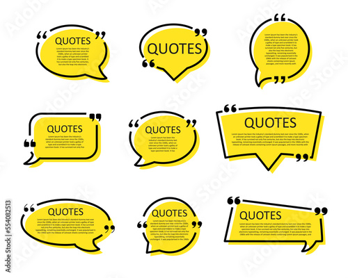 Quote box frame, big set. Texting quote blank template boxes. Blank template, quotation bubble, bubble blog quotes symbols.