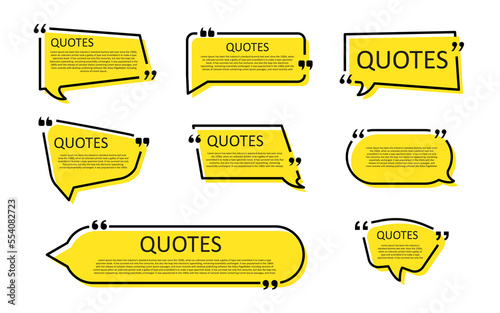 Quote box frame, big set. Texting quote blank template boxes. Blank template, quotation bubble,  bubble blog quotes symbols.