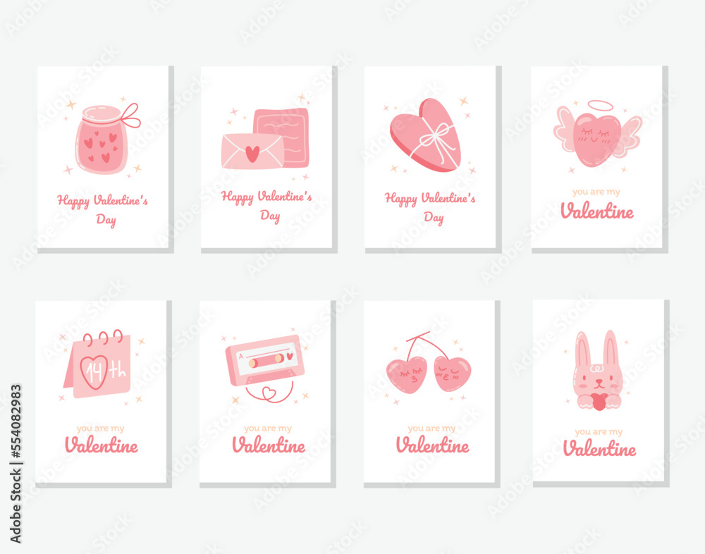 Collection of pink, white colored Valentine's day card, sale and other flyer templates. Typography poster, card, label, banner design set. Vector illustration EPS10 Collection of pink, white colored Valentine's day card, sale and other flyer templates. Typography poster, card, label, banner design set. Vector illustration EPS10