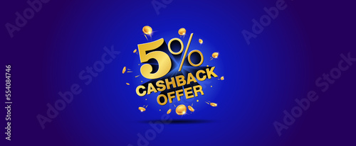 Money Cash Back offer logo concept creative. 3d design of 5% cashback offer text with money icon.