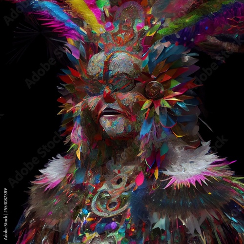 Shaman and colorful particles illustration made with Generative AI  © Santasombra