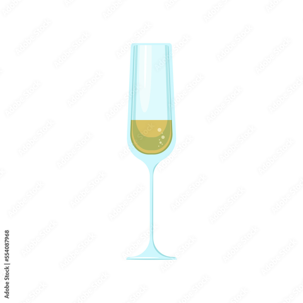 A glass of champagne with bubbles. Vector object on a white background, Isolate. A glass of champagne with bubbles. Vector object on a white background, Isolate.