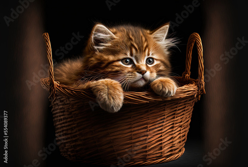 feline in basket. Generative AI © 2rogan