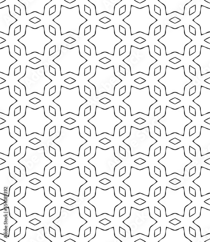 Black and white seamless abstract pattern. Background and backdrop. Grayscale ornamental design. Mosaic ornaments. Vector graphic illustration. EPS10.