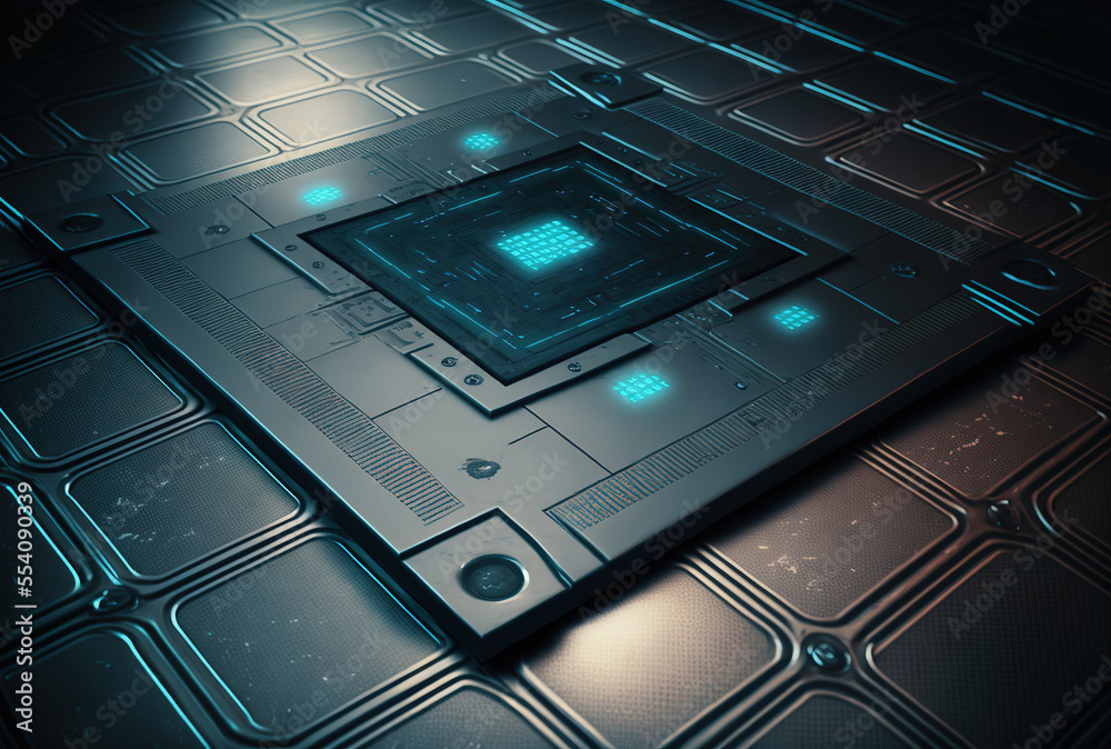 Obraz premium Panel for coding software sources on a metal floor. Generative AI