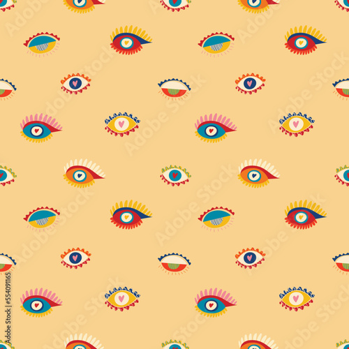 Psychedelic seamless patterns in retro 70s style, groovy hippie backgrounds