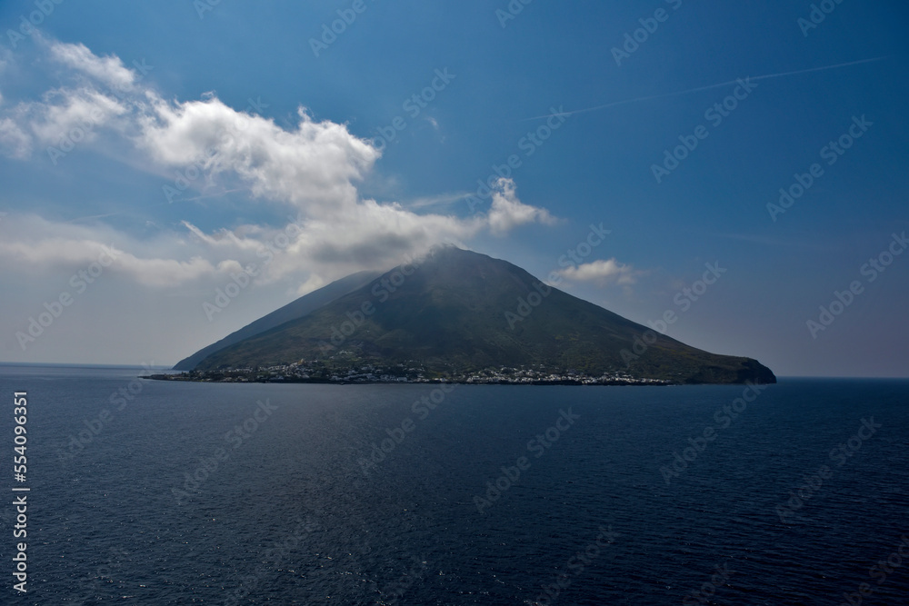 A view of Stromboli Island from Strombolicchio Island.; Stromboli Island, Italy. A view of Stromboli Island from Strombolicchio Island.; Stromboli Island, Italy.